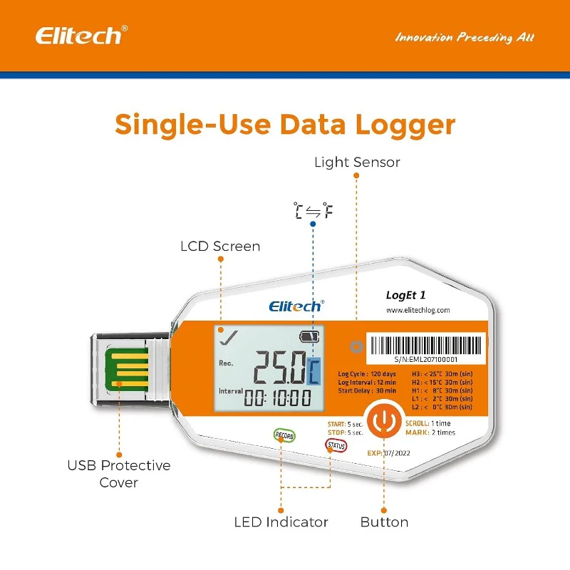 Elitech LogEt 1 Single-Use Temperature Data Logger, Range -30 To 70°C - Image 2