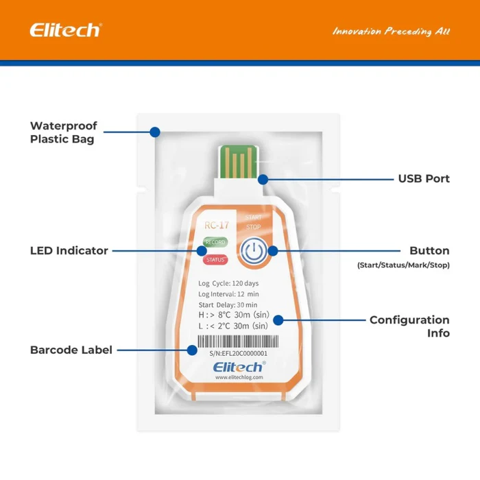 Elitech RC-17 Single-Use Temperature Data Logger, Range -30 To 70°C - Image 2